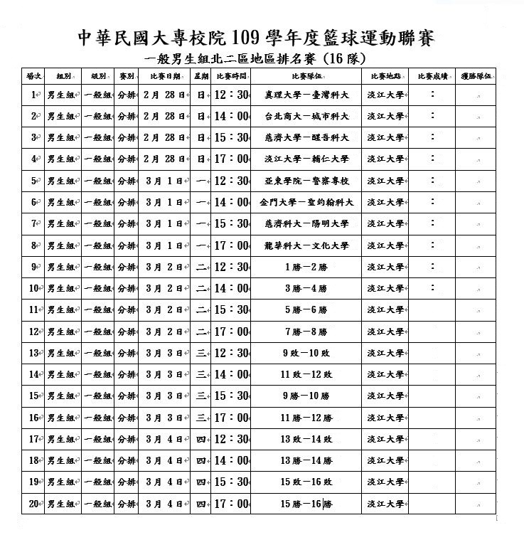 賽程表
